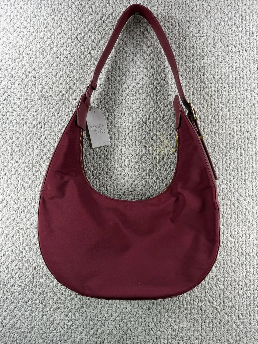 Time and Tru Harbour Hobo Bag Crimson Red Nylon Crescent Shoulder Purse NWT
